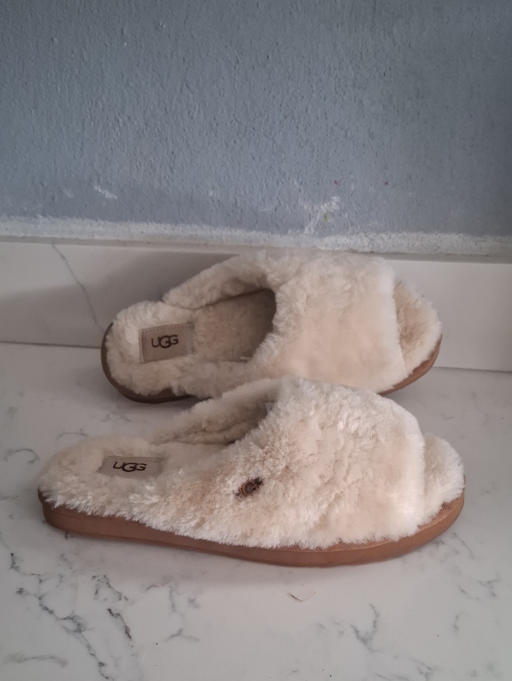 UGG Women's Cream Plush Slide Slippers